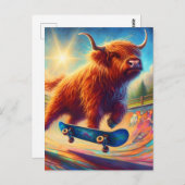 Schattigee Skateboarding Highland Koe Briefkaart (Voorkant / Achterkant)
