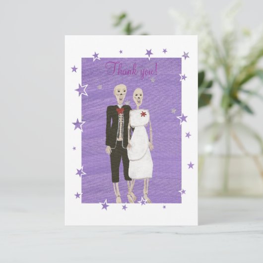 Schattigee Skeletten Dank u kaarten, Halloween bru Bedankkaart (Staand voorkant)