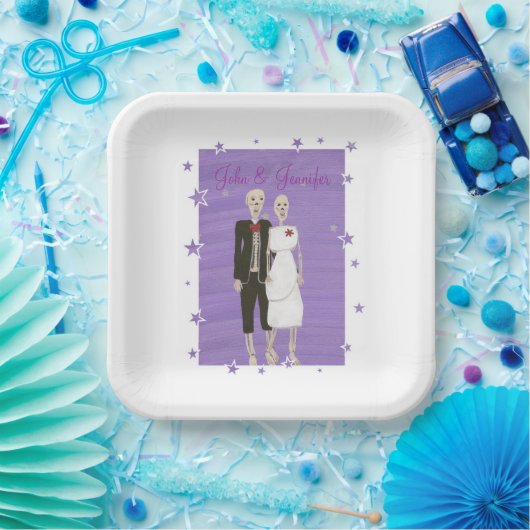 Schattigee skeletten lavendel sterren halloween br papieren bordje (Feest)