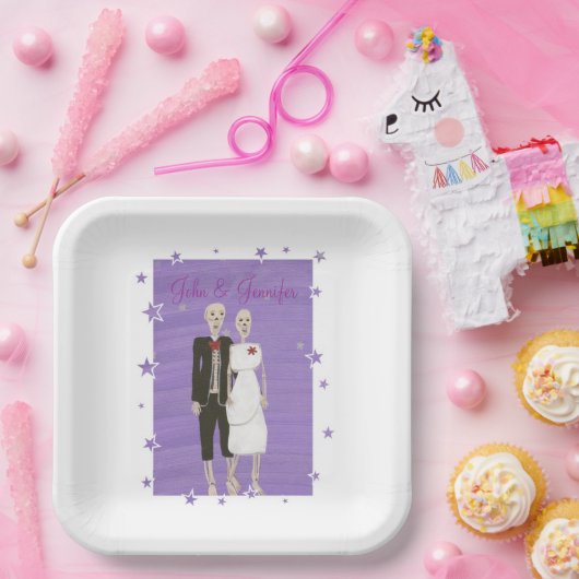 Schattigee skeletten lavendel sterren halloween br papieren bordje (Feest)