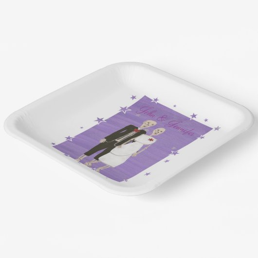 Schattigee skeletten lavendel sterren halloween br papieren bordje (Gebogen)