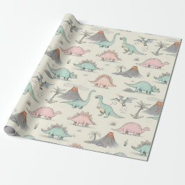 Schattigee Sketchy Dinosaurs bij Jurassic Land Cadeaupapier