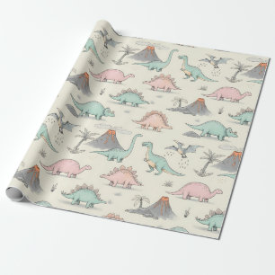 Schattigee Sketchy Dinosaurs bij Jurassic Land Cadeaupapier