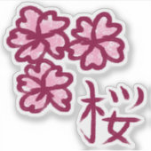 Schattigee Sketchy Sakura Bloem met Kanji Sticker (Voorkant)