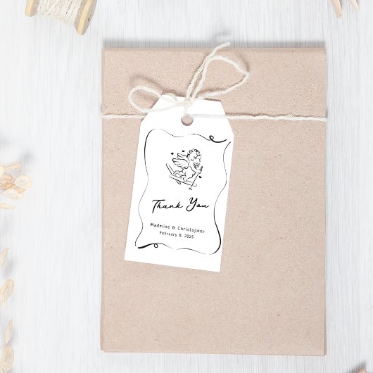 Schattigee Ski Cupid Winter Trouwfoto Cadeaulabel