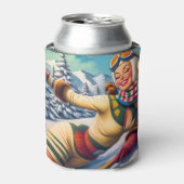 Schattigee Ski Pin-Up Blikjeskoeler (Blikje Voorkant)