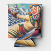 Schattigee Ski Pin-Up Blikjeskoeler (Voorkant)