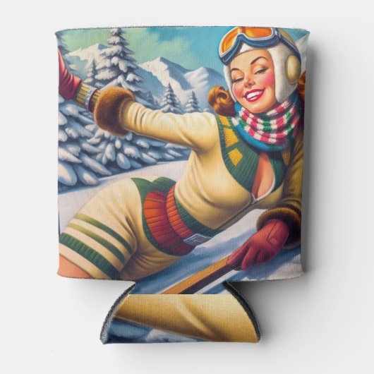 Schattigee  Ski Pin-Up Blikjeskoeler (Voorkant)