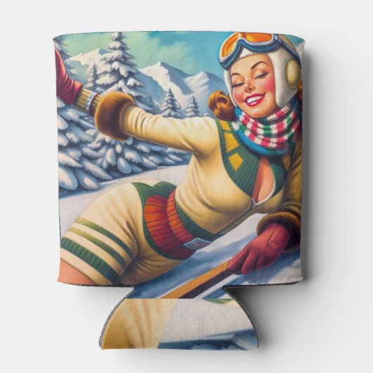 Schattigee Ski Pin-Up Blikjeskoeler (Achterkant)