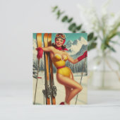 Schattigee  Ski Pin Up Briefkaart (Staand voorkant)