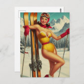 Schattigee  Ski Pin Up Briefkaart (Voorkant / Achterkant)