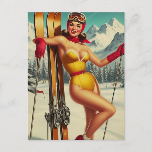 Schattigee  Ski Pin Up Briefkaart (Voorkant)