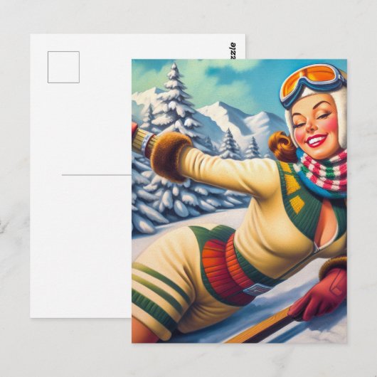 Schattigee  Ski Pin-Up Briefkaart (Voorkant / Achterkant)
