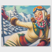 Schattigee  Ski Pin-Up Cadeaupapier (Vlak)