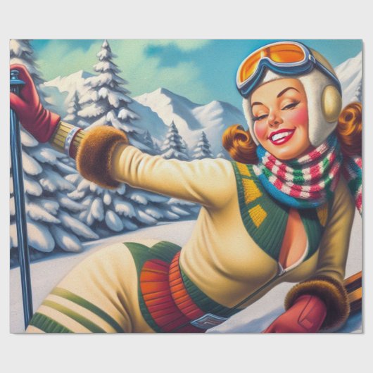 Schattigee  Ski Pin-Up Cadeaupapier (Vlak)