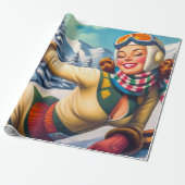 Schattigee Ski Pin-Up Cadeaupapier (Uitgerold)