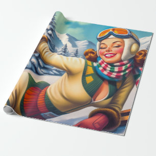 Schattigee  Ski Pin-Up Cadeaupapier