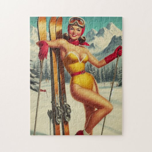 Schattigee  Ski Pin Up Legpuzzel (Verticaal)