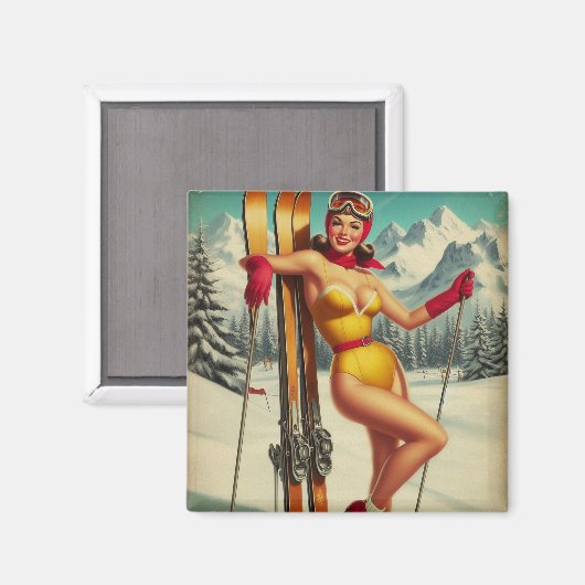 Schattigee  Ski Pin Up Magneet (Voorkant / Achterkant)