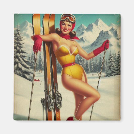 Schattigee  Ski Pin Up Magneet (Voorkant)