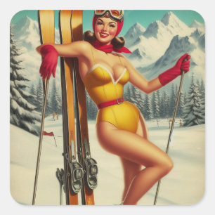 Schattigee  Ski Pin Up Vierkante Sticker