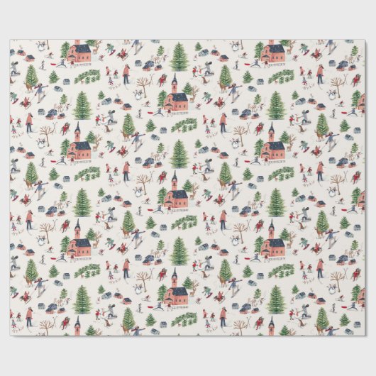 Schattigee Ski Roze Nordic Christmas Cadeaupapier (Vlak)