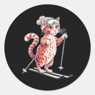 Schattigee skikat met bril Mannen vrouwen Ronde Sticker