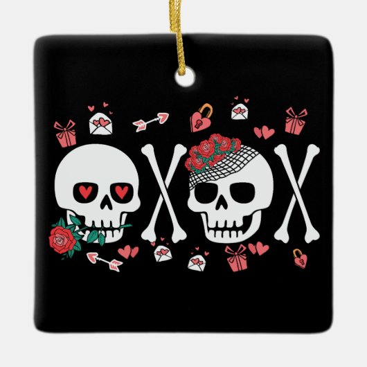 Schattigee Skully Valloween Valentijn XOXO Keramisch Ornament (Voorkant)