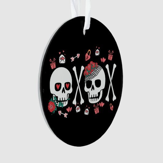 Schattigee Skully Valloween Valentijn XOXO Ornament (voorkant)