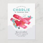 Schattigee Sky Cloud Waterverf Rode Vliegtuig Verj Briefkaart (Voorkant)