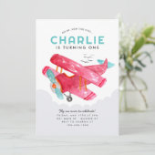 Schattigee Sky Cloud Waterverf Rode Vliegtuig Verj Kaart (Staand voorkant)