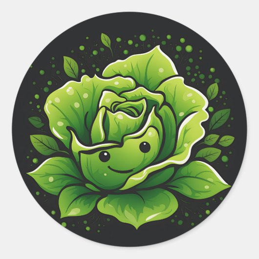Schattigee sla groente ronde sticker (Voorkant)
