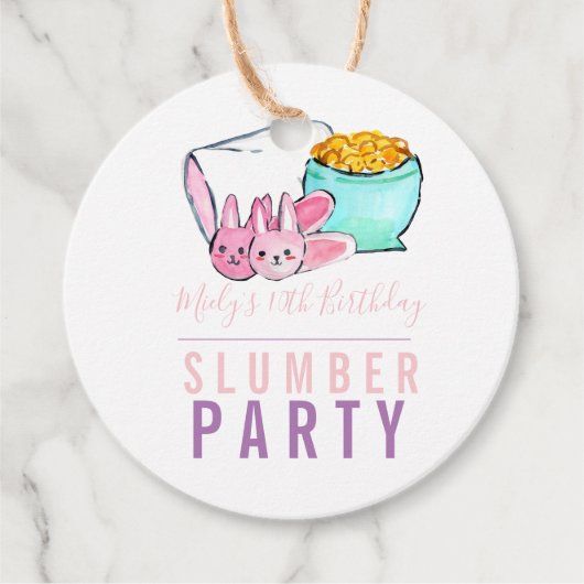 Schattigee slaap over verjaardagsfeestgunsttags bedankjes labels (Voorkant)