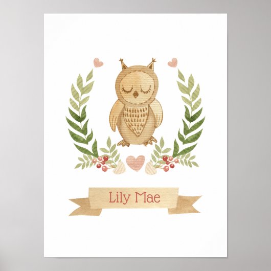 Schattigee Slaapuil Kindercrèche Wall Art Decor Poster (Voorkant)