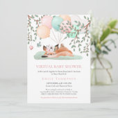 Schattigee slaapvosseballon roze virtueel Baby sho Kaart (Staand voorkant)