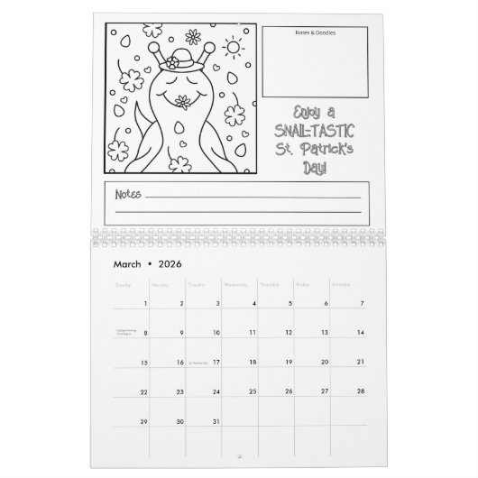 Schattigee slak 2026 Medium Kleuren Kalender (Mar 2026)