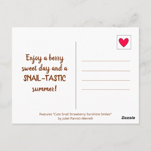 Schattigee slak aardbeien en zomerzon glimlacht briefkaart (Achterkant)
