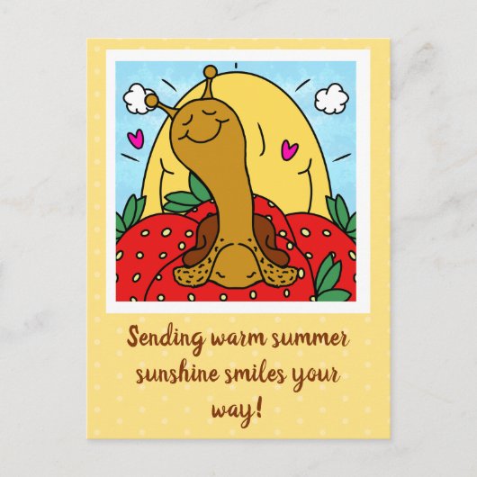 Schattigee slak aardbeien en zomerzon glimlacht briefkaart (Voorkant)