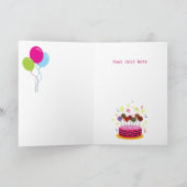Schattigee slak, ballonnen en taart Verjaardag Kaart (Binnen)
