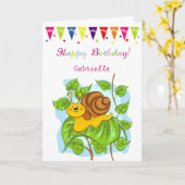 Schattigee slak, ballonnen en taart Verjaardag Kaart (Gele Bloem)