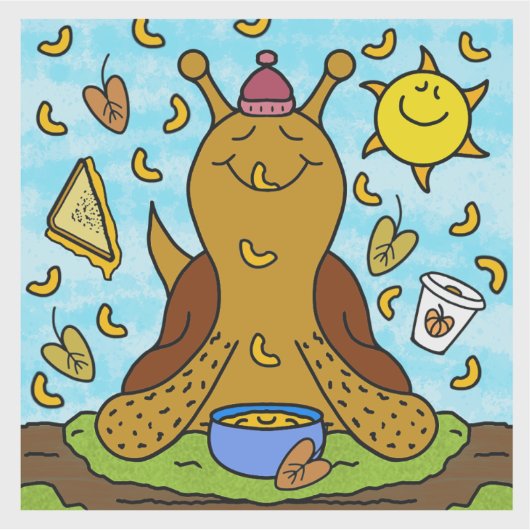 Schattigee slak Comfort Food Happy Herfst Vinyl Sticker (Voorkant)