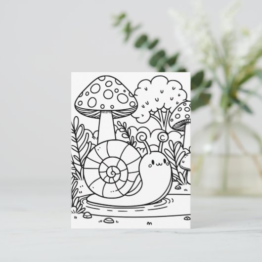Schattigee slak en paddenstoelen | Kleur mij Briefkaart (Staand voorkant)