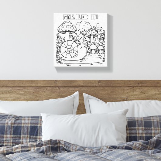 Schattigee slak en paddenstoelen | Kleur mij | Sna Canvas Afdruk (Insitu (Slaapkamer))