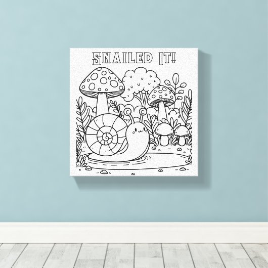 Schattigee slak en paddenstoelen | Kleur mij | Sna Canvas Afdruk (Insitu (Houten vloer))