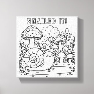 Schattigee slak en paddenstoelen | Kleur mij | Sna Canvas Afdruk