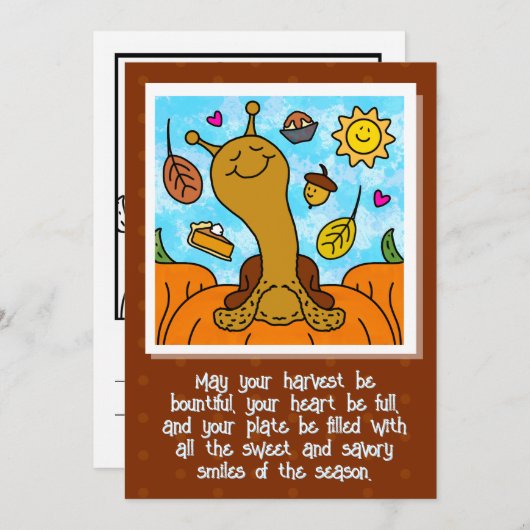 Schattigee slak Happy Thanksgiving Kleuren Feestdagenkaart (Voorkant / Achterkant)