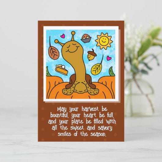 Schattigee slak Happy Thanksgiving Kleuren Feestdagenkaart (Staand voorkant)