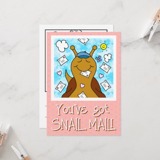 Schattigee slak Je hebt Mail Kleuren Groet Kaart (Voorkant / Achterkant in situ)