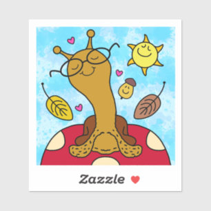 Schattigee slak met bril op champignon Herfst viny Sticker