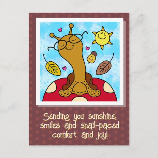 Schattigee slak met bril op paddenstoel Herfst Briefkaart (Voorkant)